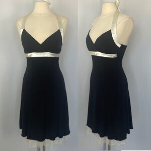 Y2K Party Dress Size Medium Black White Babydoll Halter A Line Short Mini Vtg